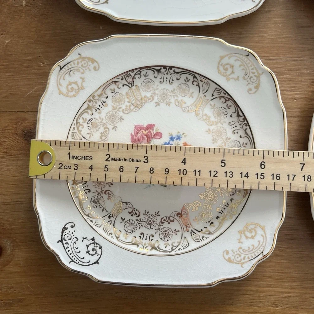 Vintage Harker Pottery Floral Dessert Plates 22KT Trim 6.5